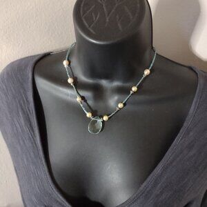 16.5 Inch Green Beaded Necklace With Sterling Silver Clasp